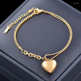 Link Bracelets SINLEERY Stainless Steel Metal Heart Pendant Bracelet For Women Gold Silver Colour Fashion Jewellery SSB