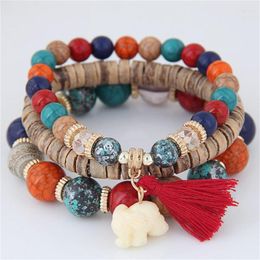 Strand Europe Trend Bohemia Simple Versatile Elephant Tassel Wood Beads Multi-layer Temperament Bracelet Women's Jewellery