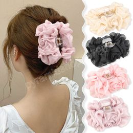 Elegant Silk Chiffon Large Hair Claw Women Fashion Flower Bow Barrettes Clamps Clips Ponytail Holder Hair Accessories