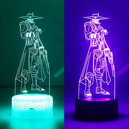 Night Lights Valorant Cypher 3D Led Night Light For Kid Anime Game Dual Colorful Sunset Lamp Children Bedroom Decor Illusion Birthday Gift P230331