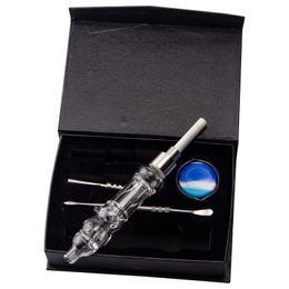 CSYC NC046 Dab Rig Glass Bong Clear Smoking Pipes Gift Box Set 510 Quartz Ceramic Nail Dab Nails SS Dabber Tool Wax Dish Spill-proof Bubbler Pipe