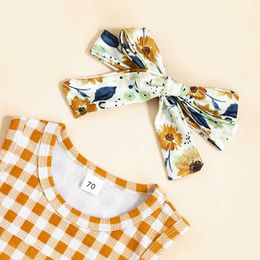 Baby Girls Summer Clothes Plaid Sleeveless Tank Tops and Floral Print Casual Shorts Headband Set