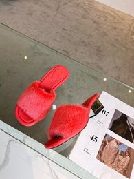 European And American Fashion Indoor Wool Slippers Girl's Fur Shoes Leather bottom Real Ladies Furry womens Thick heel Flat Outside size 35-42