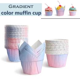 100pcs/lot Gradient Cupcake Liner Cake Shop Baking Cup Tray Case Oilproof Paper Tulip Muffin Wrappers Dessert Holder Party Wedding Christmas HY0394