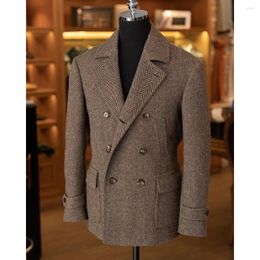 Men's Suits Men's Suit Blazer Brown Tweed Double Breasted Notched Collar One Piece Steampunk Clothing For Wedding Jacket 2023 Costume