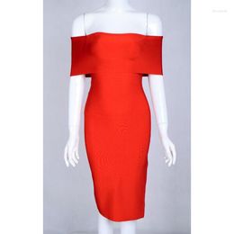 Casual Dresses Arrival 2023 Fashion Women Bandage Dress Sexy Slash Neck Off The Shoulder Pink Nude/red//black High Waist Bodycon