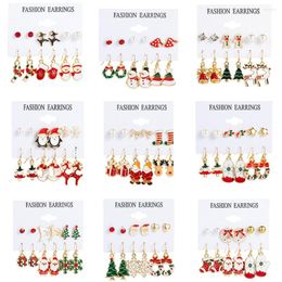 Dangle Earrings 6 Pairs Christmas Set Xmas Tree Brown Elk Snowman Santa Claus Cute Stud Earring For Women Girl Jewellery Gift