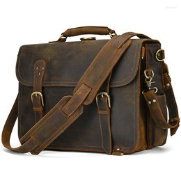 Briefcases Genuine Leather Briefcase 17 Inch Large Capacity Multifunctional Double Layer Backpack Men Laptop Handbags Travel Shoulder Bags