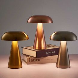 Night Lights Nordic Touch Led Gold Table Lamp For Bar Hotel Home Decoration Mushroom Rechargeable Desktop LED Night Lights Bedside Lamps P230331
