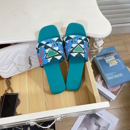 women embroidered fabric slides knit flat leather designer slippers classics triangle logo indoor home outdoor summer beach casual slipper slides sandal size 35-42