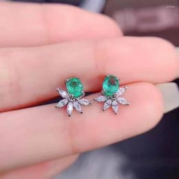Stud Earrings Fashion Flower Emerald Colored Gemstone 925 Silver High-definition Blue-green Paraiba Cut