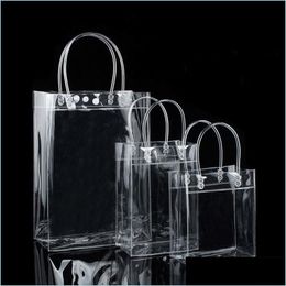 Packing Bags Pvc Plastic Gift With Handles Wine Packaging Clear Handbag Party Favours Bag Fashion Button Drop Delivery Office School Dhdtx