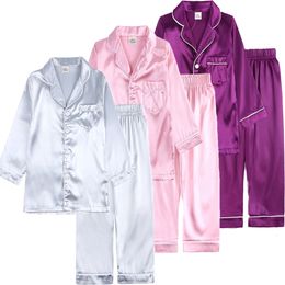 Pajamas Silk Satin Children's Pajamas Set Cute Boys and Girls Solid Color Children's Pajamas Lounge Pjs Christmas Apparel 2-12Y 2PCS 230331