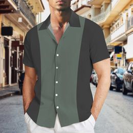 Men's Casual Shirts Mens 3D Digital Printed Stripe Stitching Summer Short Sleeved Shirt Men's Clothes Beachwear Oversized Casual Shirt W0328