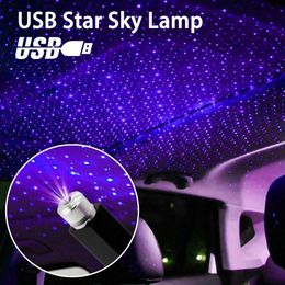 Night Lights 2pcs LED Car Roof Star Night Light Projector Atmosphere Galaxy Lamp USB Decorative Lamp Adjustable Car Interior Decor Light P230331