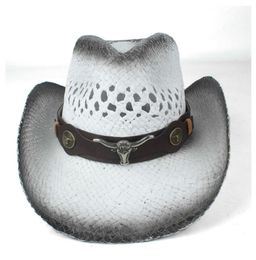 2019 Men Women Straw Western Cowboy Hat Summer Wide Brim Hat Outdoor Sombrero Hombre Cowgirl Hat Q08059087139