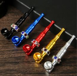 Latest Aluminium Alloy Smoking Pipe 5 Colours Diamond Stretchable Tobacco Philtre Hand Pipes Cigarette Cleaning Tools Accessories