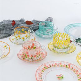 Cups Saucers Korean Simple Tulip Glass Cup And Saucer Set Afternoon Tea Coffee Breakfast Plate Dessert Cake