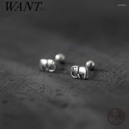 Stud Earrings WANTME 925 Sterling Silver Retro Punk Hip Hop Men's Elephant Round Bead Small Women Trendy Bohemian Unique Jewellery