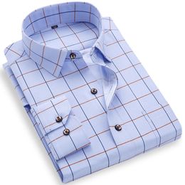 Men's Casual Shirts Long sleeve men's plain casual shirt regular fit blue Grey Cheque thin summer light weight social work business dress 230331