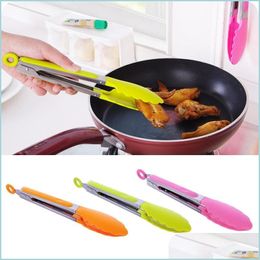 Other Kitchen Dining Bar Stainless Steel Handle Sile Tongs 8 Inches Kitchen Food Spata Clip Camp Hanging Hook Cooking Bbq Tong Ga Dhmlh