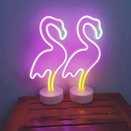 Night Lights Flamingo LED Lights Neon Light Sign Bedroom Decor Neon Sign Night Lamp for Rooms Wall Art Bar Party USB or Battery Powered P230331