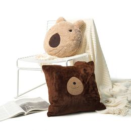 Designer Cushion Pillow Bear head cushion, beige lamb cashmere, with embroidery, including cushion core,for living room ZY230060311VPY