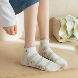 Women Socks Simple Fashion Breathable Solid Colour Flower Bear Boat Printed Soft Comfortable Short Hosiery