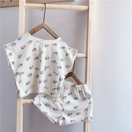 Pajamas Summer Girls' Baby Clothing Children's Clothing Set Cotton T-shirtShorts Set Toddler Girls' Baby Clothing 1 Piece Birthday Pajama Set 230331