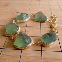 Strand Natural Green Fluorite Rough Raw Brushed Coin Bead Bracelet Gemstone Jewelry