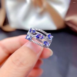 Cluster Rings Luxurious Big Width Row Geometry Natural Blue Tanzanite Ring S925 Silver Gemstone Women's Party Gift Fine Jewellery