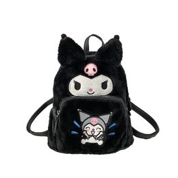 Big Eye Black Plush Zipper bunny backpack for Girls - Kawaii Soft Accessory with Big Capacity - Perfect Birthday Gift