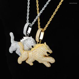 Pendant Necklaces Hip Hop Whole Wolf Pave Zircon Iced Out Animal Necklace For Men Rapper Fine Jewelry With Stainless Steel Rope Chain