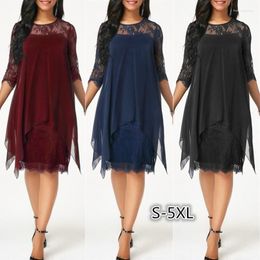 Casual Dresses ZXRYXGS Summer Women Dress 2023 Temperament Trend Lace Chiffon Splice Split Sleeve Medium Length Women's Clothing