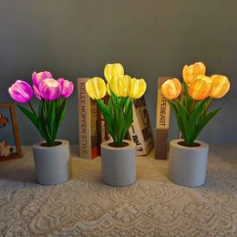 Night Lights Tulip Night Light USB Rechargeable LED Night Lamp Bedroom Decoration Nightlights Flower Table Lamp For Bedroom Best Gift P230331