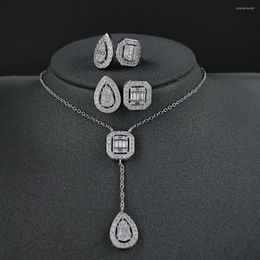 Necklace Earrings Set 3pcs Pack 2023 Luxury Princess Silver Colour Bride Dubai For Wome Anniversary Gift Wholesale J6138