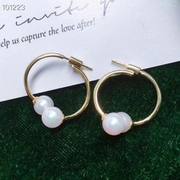 Hoop Earrings MADALENA SARARA Pure 18k Gold Simple Circle Hook Women Yellow AU750 7-8mm Freshwater Pearl