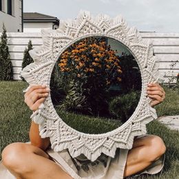 Wall Stickers Round Macrame Decorative Mirror for Boho Home Decor Makeup Aesthetic Living Room Bedroom Christmas Wedding Decoration Gift 230330