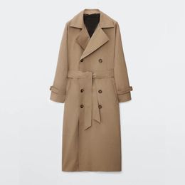 여자 트렌치 코트 BM ZA 여성 가을 ​​의류 레트로 캐주얼 느슨한 이중 브레저스 패션 오버 니트 렌치 코트 230331
