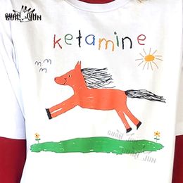 Men's T-Shirts KETAMINE Vintage T Shirt Horse Y2k Graphic Tees Oversized T-shirts for Women Men Clothing Harajuku Retro Tshirts 230331