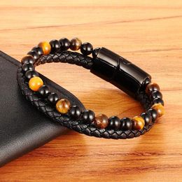 Charm Bracelets XQNI Classic Special Style Leather Beaded DIY Combination Stitching Men's Stainless Steel Black Button Bracelet For Boys