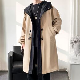 Men's Trench Coats Coat Streetwear Long Jacket Hip Hop Male Fashion Windbreaker Spring Autumn Hooded Overcoat Women 230331