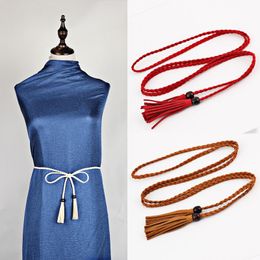 Belts Fashion Women Belt Braided Hand-knitted Long String Waistband With Tassel Dress Sweater Waist