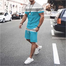 Men's Tracksuits New Men's Sports Suit T shirt Solid Colour Casual Plus Size Tracksuit Man Summer Clothing Streetwear Male Shorts Two Piece Sets W0322