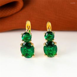 Dangle Earrings Luxury Female Green Crystal Stone Classic Yellow Gold Color Clip Simple Bridal Wedding For Women