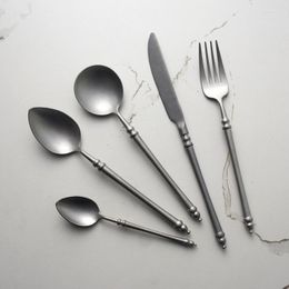 Dinnerware Sets Retro Scrub 304 Stainless Steel Flatware Kitchen Cutlery Steak Knife Fork Spoon Dessert Vintage Restaurant