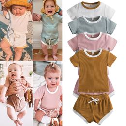 Clothing Sets Baby Boys Girls Summer Set Short Sleeve TopsShort Pants 2pcs Outfits born Toddler Kids Ribbed Knitted Tracksuits 230331