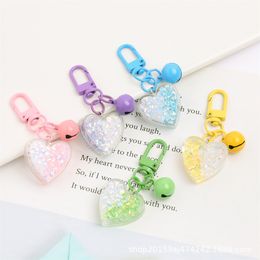 Cute Sequin Heart Keychain Women Backpack Headphone Case Bells Pendant Charms Love Keyrings For Couple Gifts Accessory