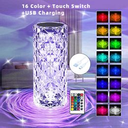 Night Lights Led Touching Control Rose Crystal Lamp 16 Colours Romantic Atmosphere Light USB Night Light For Birthday Room Wedding Decoration P230331