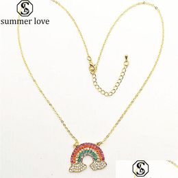 Pendant Necklaces Rainbow Fl Cubic Zirconia Necklace Gold Chain For Women Girls Fashion Jewellery As Valentines Day Giftz Drop Dhgarden Dhssx